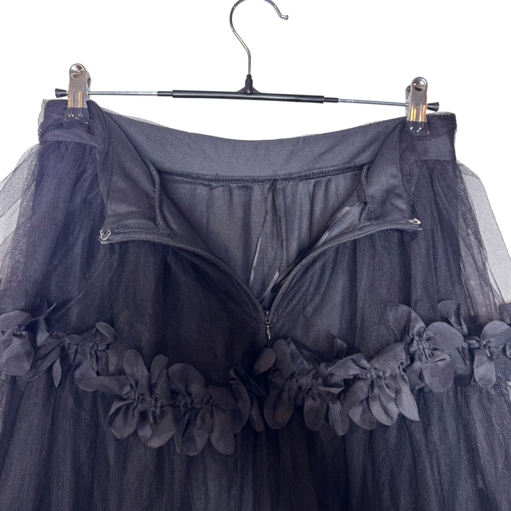 Faeriesty Whimsigoth Dark Fairy Black Tulle Tiered Maxi Skirt 3D Floral Sz L - Picture 8 of 10
